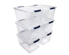 Load image into Gallery viewer, Rubbermaid Cleverstore Clear 30 QT Pack of 6 Stackable Plastic Storage Containers with Durable Latching Clear Lids
