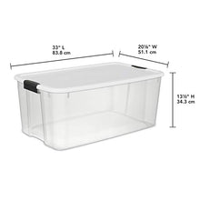 Load image into Gallery viewer, Sterilite 19909804 116 Quart/110 Liter Ultra Latch Box, Clear with a White Lid and Black Latches, 4-Pack

