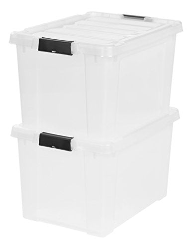 IRIS USA 19 Gallon Store-it-All Heavy Duty Stackable Utility Tote, Clear with Black Buckle