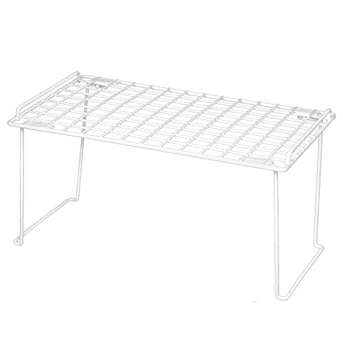 Smart Design Stacking Cabinet Shelf Rack - Large (16 x 10 Inch) - Steel Metal Wire - Cupboard, Plate, Dish, Counter & Pantry Organizer Organization - Kitchen [White]