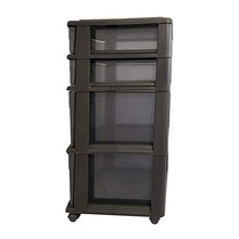 Load image into Gallery viewer, HOMZ Plastic 4 Drawer Medium Cart, Black Frame with Smoke Tint Drawers, Casters Included, Set of 1
