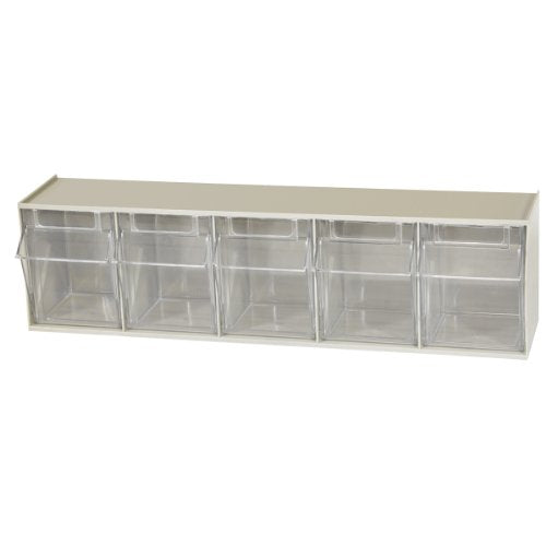 Akro-Mils 06705 TiltView Horizontal Plastic Organizer Storage System Cabinet with 5 Tilt Out Bins, (23-5/8-Inch Wide x 6-1/2-Inch High x 5-5/8-Inch Deep), Stone
