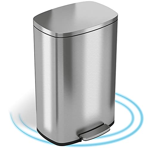 iTouchless SoftStep 13.2 Gallon Stainless Steel Step Trash Can with Odor Control System, 50 Liter Pedal Garbage Bin for Kitchen, Office, Home - Silent and Gentle Open and Close