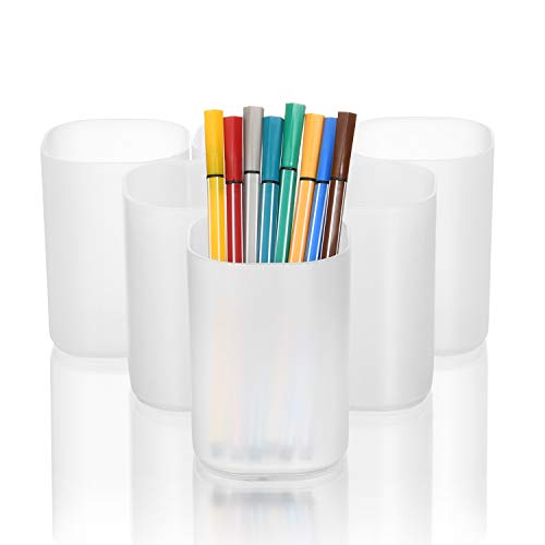 Marbrasse Desk Organizer - 6Pcs Pen Holder Cup Storage,Pen Organizer Stationery Caddy for Office, School, Home Supplies Translucent White