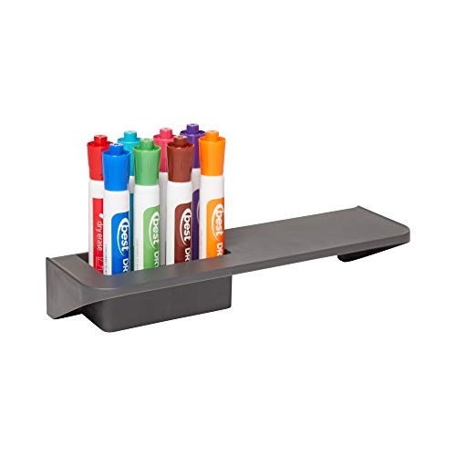 ECRKids 8 Slot Magnetic Dry Erase Marker Holder - Pen and Eraser Organizer Tray Rack for Whiteboards and Glassboards, Grey