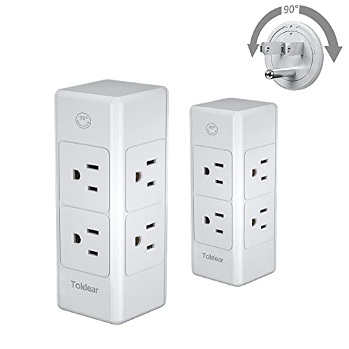 (2-Pack) Toldear 3 Prong Power Strip Wall Outlet Extender with 6 Outlets(3 Sided), Outlet Splitter with Rotating Plug, Multi Plug Outlet for Travel, Home, Dorm, Office, 1700 Joules (2, 3-Prong)