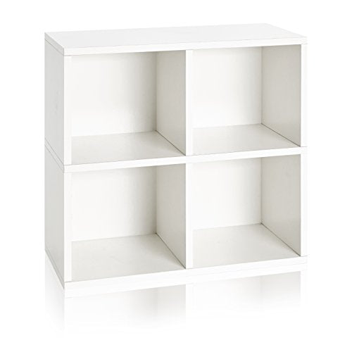Way Basics Eco Stackable Quad Cube 4 Cubby Storage Shelf Organizer (Tool-Free Assembly and Uniquely Crafted from Sustainable Non Toxic zBoard Paperboard), White