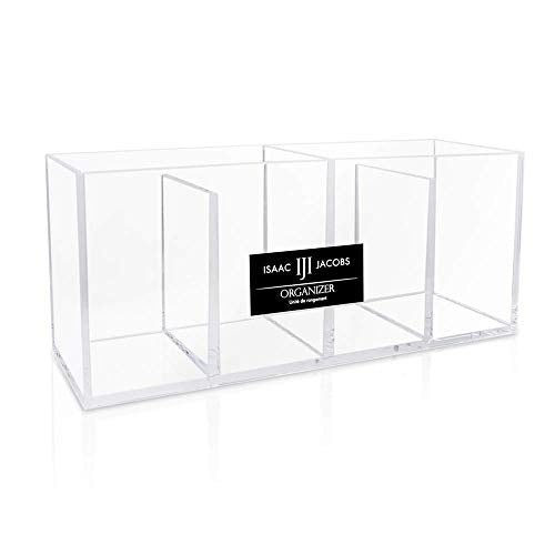 Isaac Jacobs 4-Compartment Clear Acrylic Organizer- Makeup Brush Holder- Storage Solution- Office, Bathroom, Kitchen Supplies and More (Clear)