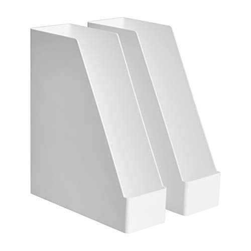Amazon Basics Plastic Desk Organizer - Magazine Rack, White, 2-Pack