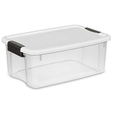 Load image into Gallery viewer, Sterilite 16796A04 Storage Tote, 30 gallon, Cement Lid and Base (Pack of 4) &amp; 19849806 18 Quart/17 Liter Ultra Latch Box, Clear with a White Lid and Black Latches, 6-Pack
