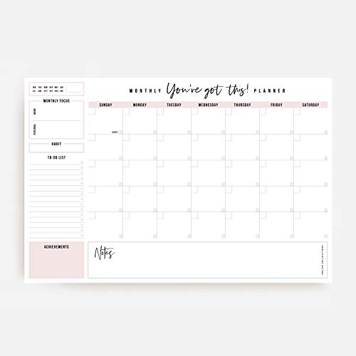 Bliss Collections Monthly Planner with 18 Undated 12 x 18 Tear-Off Sheets - You've Got This Calendar, Organizer, Scheduler, Productivity Tracker for Organizing Goals, Tasks, Ideas, Notes, To Do Lists