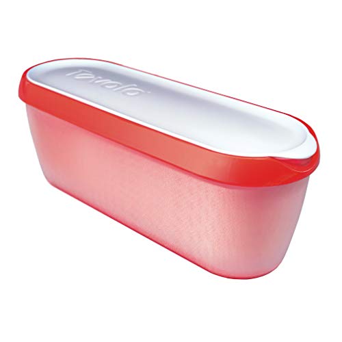 Tovolo Glide-A-Scoop Ice Cream Tub Reusable Container With Non-Slip Base, Stackable on Freezer Shelves, BPA-Free, 1.5 Quart, Strawberry Sorbet