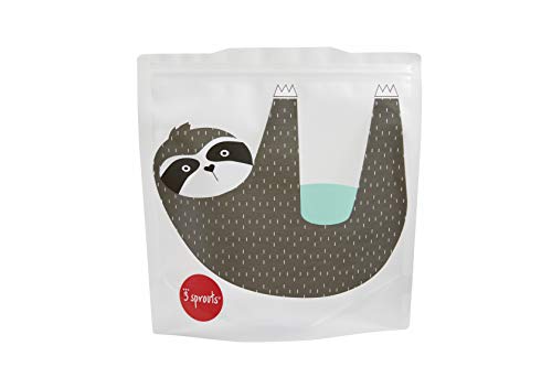 3 Sprouts Sandwich Bag – Reusable and Washable Lunch Storage Bag for Kids - 2 Pack, Sloth