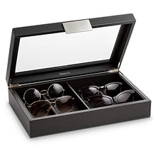 Load image into Gallery viewer, Glenor Co Sunglasses Organizer Case - 8 Slot Storage Holder to Display Sunglass/Eye Glasses - Modern Box with Clear Glass Top and Metal Buckle for Men and Women - Carbon Fiber Leather Design - Black
