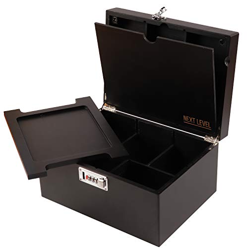 Next Level!! Black Wooden Stash Box with Rolling Tray for Herbs and Accessories, Store Grinders, Papers, Portable Organizer