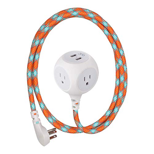 360 Electrical 360466 Habitat Braided Extension Cord w/ 2.4A Dual USB, 6 ft, Accent-Poppy Fields, 6 ft, 6 Ft