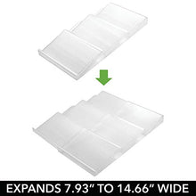 Load image into Gallery viewer, mDesign Adjustable, Expandable Plastic Spice Rack, Drawer Organizer for Kitchen Cabinet Drawers - 3 Slanted Tiers for Garlic, Salt, Pepper Spice Jars, Seasonings, Vitamins, Supplements - Clear
