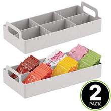 Load image into Gallery viewer, mDesign Compact Plastic Tea Storage Organizer Caddy Tote Bin - 6 Divided Sections, Built-in Handles - Holder for Tea Bags, Packets, Sweeteners, and Small Packets, 2 Pack - Light Gray
