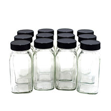 Load image into Gallery viewer, U-Pack 12 pieces of French Square Glass Spice Bottles 6 oz Spice Jars with Black Plastic Lids, Shaker Tops, and Labels by U-Pack
