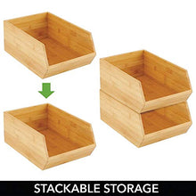 Load image into Gallery viewer, mDesign Bamboo Stackable Food Storage Organization Bin Basket - Wide Open Front for Kitchen Cabinets, Pantry, Offices, Closets, Holds Snacks, Dry Goods, Packets, Spices, Teas - 4 Pack - Natural Wood
