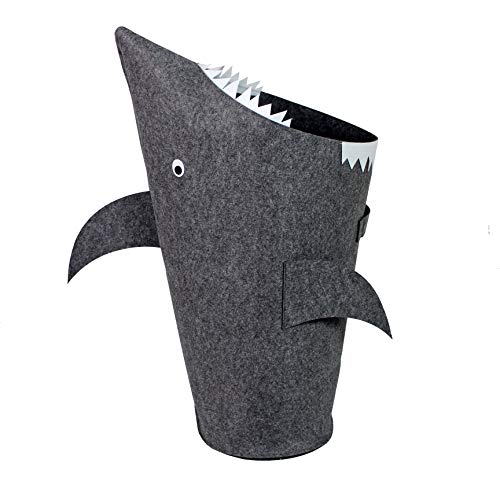 Bins & Things Shark Kids Laundry Hamper | Toy Organizer Basket | Baby Clothes Nursery Basket with Handles - Real Shark Look with Teeth, Fins, Eyes