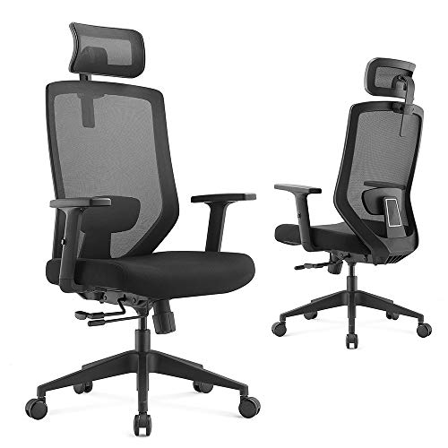 Ergonomic Office Chair with Padded Lumbar Support & Seat Slider - Ergolead High Back Desk Chair with Thick Seat Cushion, Adjustable Headest & Armrest, Mesh Computer Task Chair for Home Office, Black