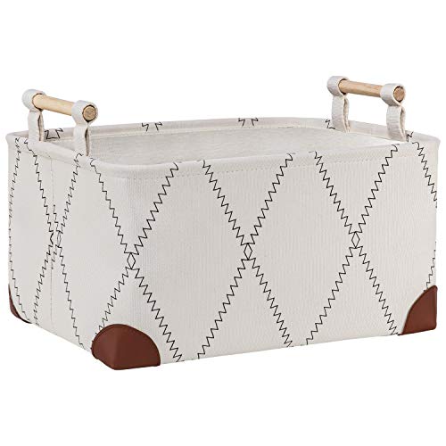 OLLVIA Fabric Storage Basket Bins for Shelves with Wood Handle, 15.7x11.8x8.3