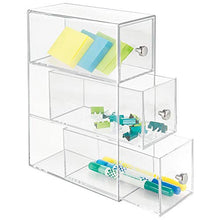 Load image into Gallery viewer, mDesign Home Office, Desk Organizer Storage Station for Storing Gel Pens, Erasers, Tape, Push Pins, Pencils, Markers - Space Saving - Use Vertically or Horizontally - 3 Drawers, 2 Pack - Clear
