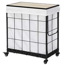 Load image into Gallery viewer, Laundry Hamper with Wood Lid and Divided Liner Bag;Durable Laundry Basket with Heavy Duty Rolling Lockable Wheels; Laundry Sorter with Removable Liner Bag (White)
