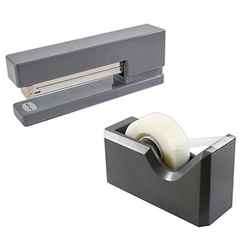 JAM PAPER Office & Desk Sets - 1 Stapler & 1 Tape Dispenser - Grey - 2/Pack