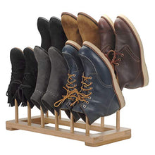 Load image into Gallery viewer, Bamboo Boot Rack Free Standing Shoe Organizer, Holds 6 Pairs, Store Tall Knee-High, Hiking, Riding, Rain or Work Boots in closets, entryways &amp; more
