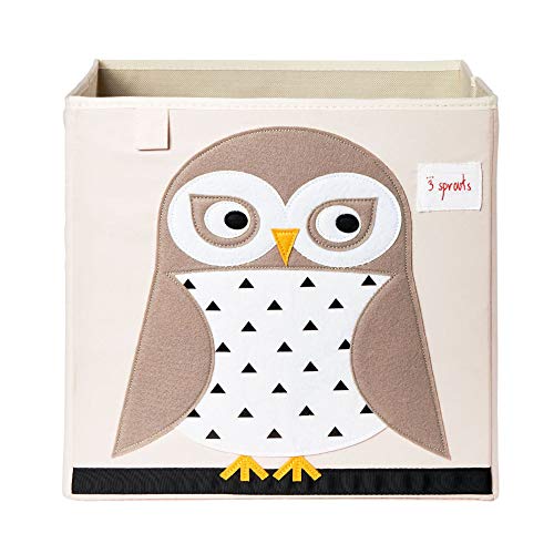 3 Sprouts Cube Storage Box - Organizer Container for Kids & Toddlers, Owl