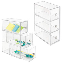Load image into Gallery viewer, mDesign Home Office, Desk Organizer Storage Station for Storing Gel Pens, Erasers, Tape, Push Pins, Pencils, Markers - Space Saving - Use Vertically or Horizontally - 3 Drawers, 2 Pack - Clear
