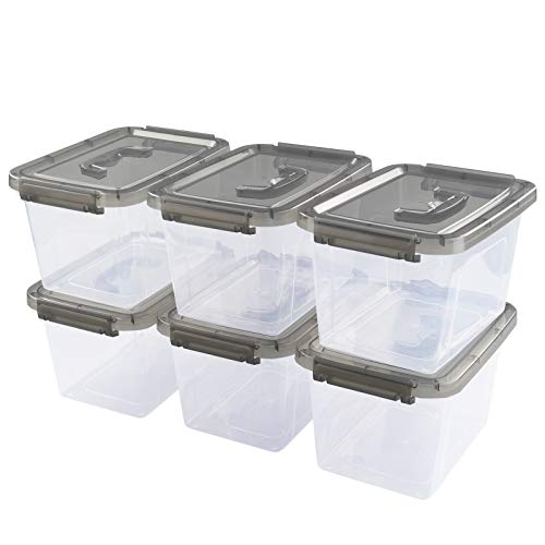 Tstorage 6-Pack Plastic Stackable Storage Container/Box, Transparent Gray Lid and Handle, Hold 5 Quart