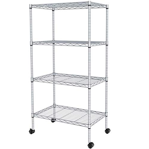 JS HANGER Wire Shelving Unit, 4-Tier Heavy Duty Height Adjustable Rolling Metal Shelves for Storage, 440 lbs Capacity, 23.23''W X 13.4''D X 47.24''H, Silver