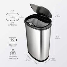 Load image into Gallery viewer, Ninestars DZT-50-13 Automatic Touchless Motion Sensor Oval Trash Can with Black Top, 13 gallon/50 L, Stainless Steel
