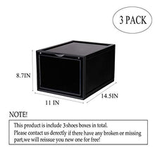 Load image into Gallery viewer, AOTENG STAR Storage Shoes Box Womens Mens Shoe Storage Display Box Plastic Foldable Stackable Shoe Container Clear Closet Shelf Shoe Organizer-3 Pack (Black, 3-Pack)
