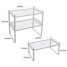 Load image into Gallery viewer, Shantton 2 Pack Kitchen Cabinet Shelf Counter Organizer Rack Pantry Storage Bathroom Bedroom Office Table Desk Space Saving Steel Frame Stackable Rust Resistant Non Slip White
