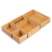 Load image into Gallery viewer, mDesign Bamboo Kitchen Cabinet Drawer Organizer Stackable Tray Bin - Eco-Friendly, Multipurpose - Use in Drawers, on Countertops, Shelves or in Pantry - Varied Sizes, Set of 5- Natural Wood Finish

