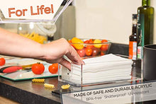 Load image into Gallery viewer, Acrylic Napkin Holder - Guest Towel Holder Tray for Bathroom, Kitchen or Dinner Table - Clear as Glass with Nonslip Feet - an Elegant Dispenser to Show Off your Hand Towels
