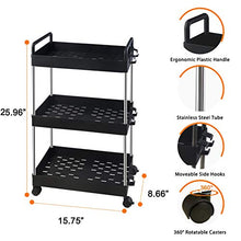 Load image into Gallery viewer, Ronlap 3 Tier Classic Storage Rolling Cart, Plastic Slide Out Storage Organizer Tower, Narrow Mobile Shelving Unit with Handle, Skinny Utility Cart with Wheels for Kitchen Bathroom Laundry Room, Black
