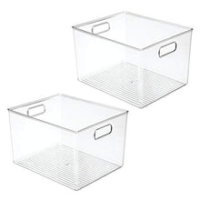 Load image into Gallery viewer, mDesign Plastic Storage Container Bin with Carrying Handles for Home Office, Filing Cabinets, Shelves - Organizer for School Supplies, Pens, Pencils, Notepads, Staplers, Envelopes, 2 Pack - Clear
