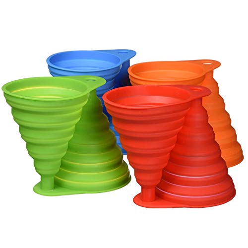 WeTest 8 PCS Silicone Collapsible Funnel Set, Foldable Kitchen Funnel for Water Bottle Liquid Transfer Food Grade (Blue/Red/Orange/Green) (LJ-CJ-121402)
