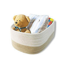 Load image into Gallery viewer, Set of 3 Small Cotton Rope Storage Baskets,Baby Nursery Organizer for Books,Magazines,Toys Storage Bin,White Woven Basket with Handles
