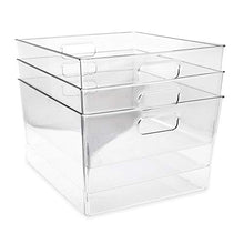 Load image into Gallery viewer, Isaac Jacobs 3-Pack XL Clear Storage Bins with Handles, Plastic Organizer for Office, Home, Kitchen, Pantry, Closet, Kids Room, Cube Shelf, Non-Slip Container Set (3-Pack, Extra-Large)
