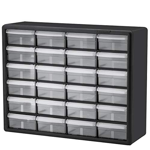 Akro-Mils 24 Drawer 10724, Plastic Parts Storage Hardware and Craft Cabinet, (20-Inch W x 6-Inch D x 16-Inch H), Black