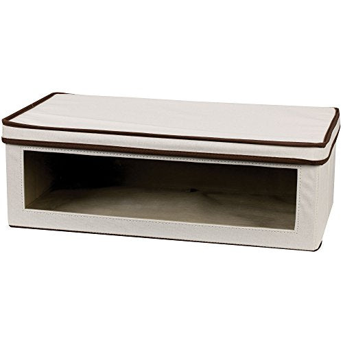 Household Essentials 514 Vision Storage Box - Natural Canvas with Brown Trim - Large