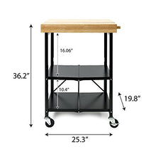 Load image into Gallery viewer, Origami Folding Kitchen Cart on Wheels | for Chefs Outdoor Coffee Wine and Food, Microwave Cart, Kitchen Island on Wheels, Rolling Cart, Kitchen Appliance &amp; Utility Cart | Black with Wood -RBT-03
