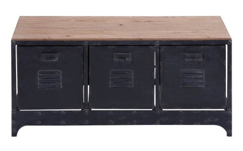 Deco 79 51851 Brown Metal & Wood Storage Bench with 3 File Cabinet Drawers, 39” x 19”