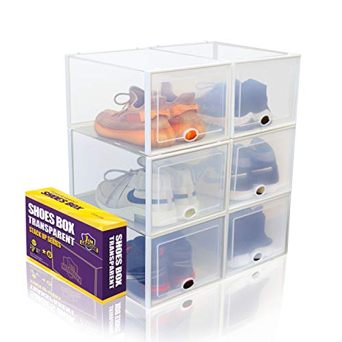 JIM LEAGUE Shoe Boxes Clear Plastic Stackable, Drop Front Sneaker larg ...